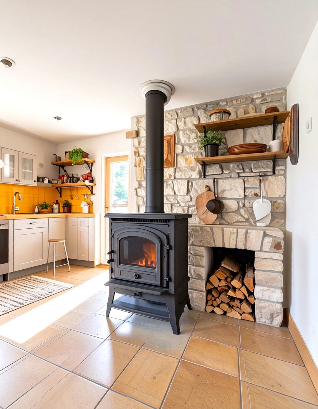 A Kitchen with a Wood Burning Stove - 30 cabin kitchen ideas