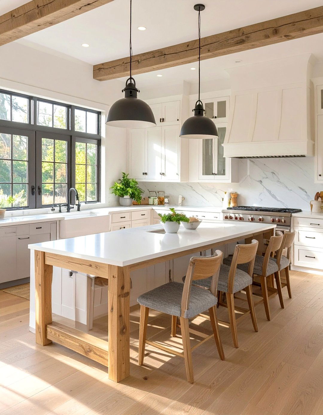 A Kitchen with an Integrated Dining Table - 30 ai modern farmhouse kitchen ideas
