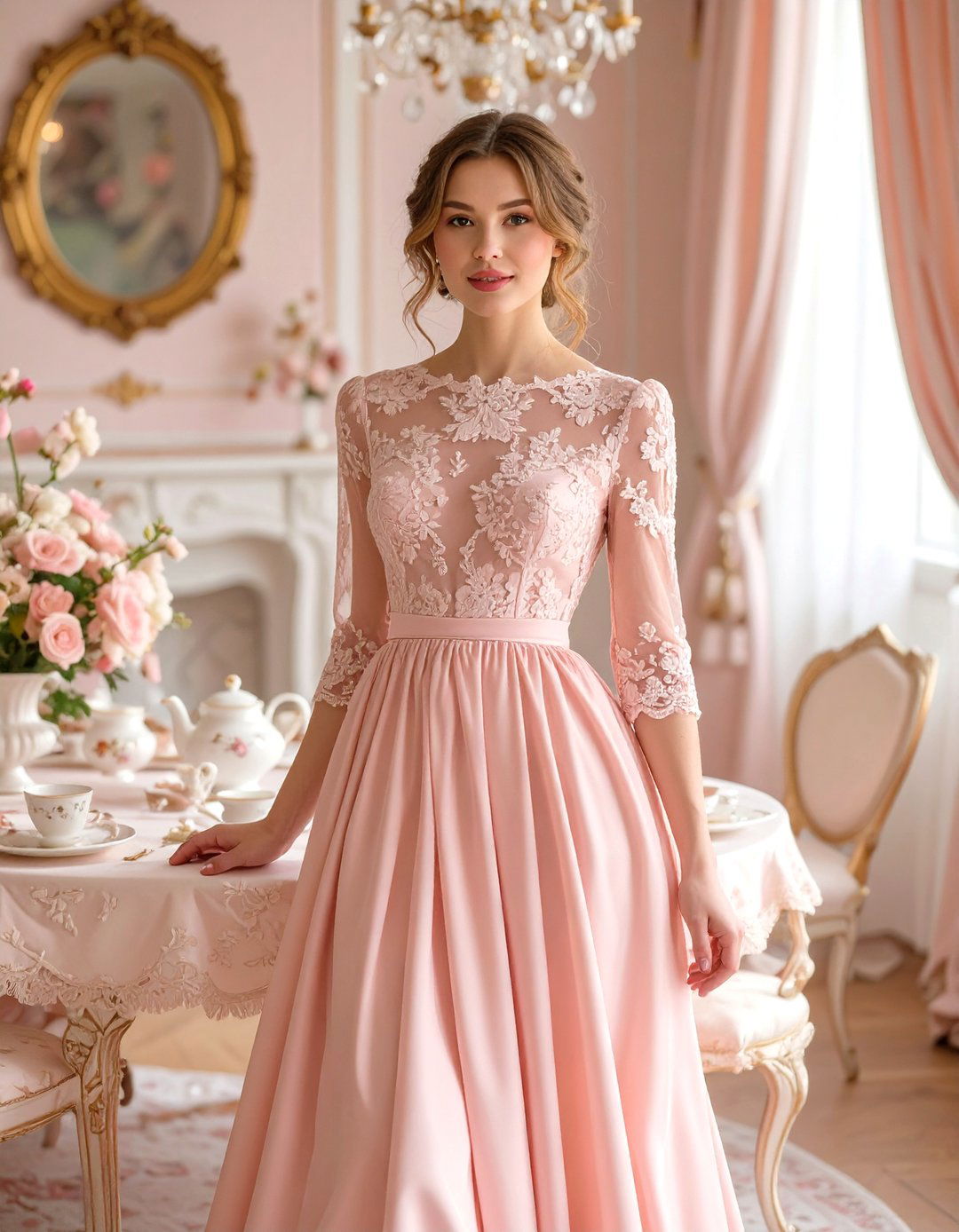 A Lace Overlay Dress - 30 baby shower guest outfit ideas
