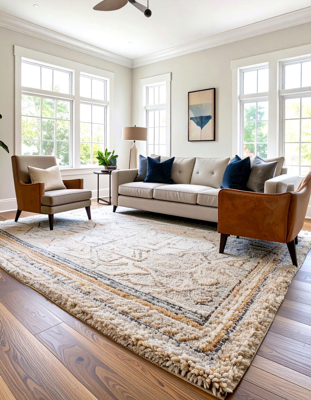 A Large Area Rug to Anchor a Room - 30 space interior design ideas