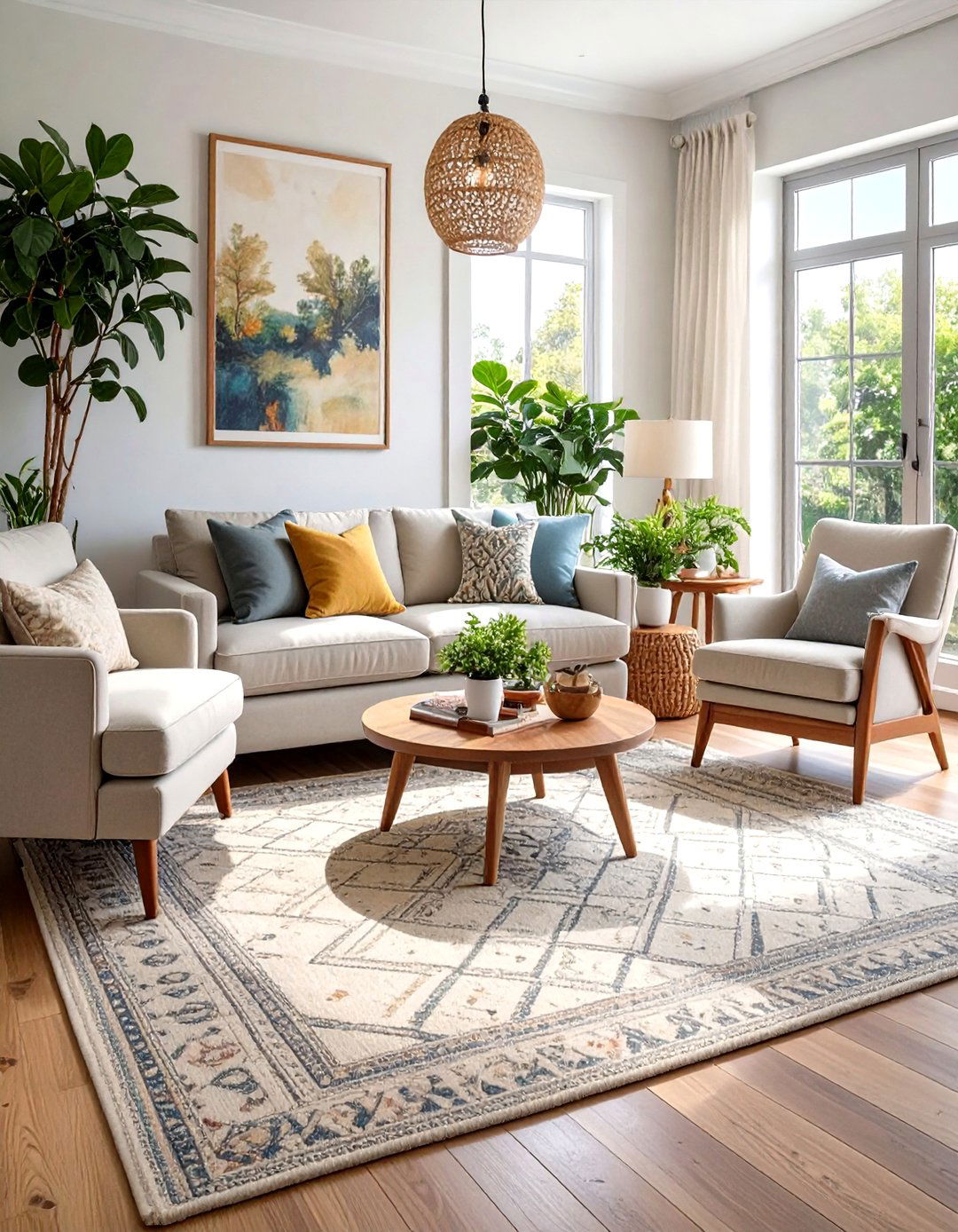 A Large Area Rug to Define the Space - 30 small living room design ideas