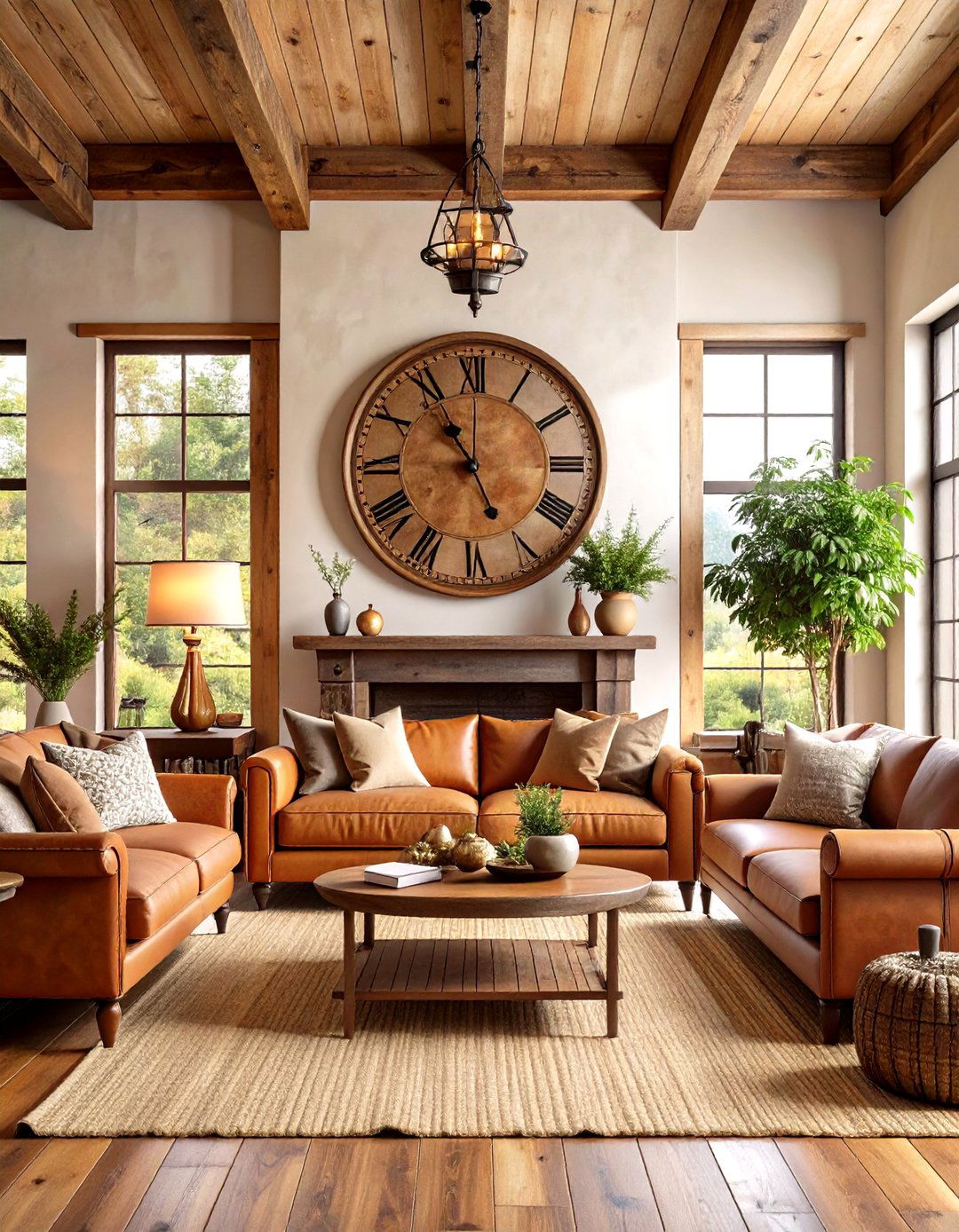 A Large Distressed Wall Clock - 30 rustic living room ideas