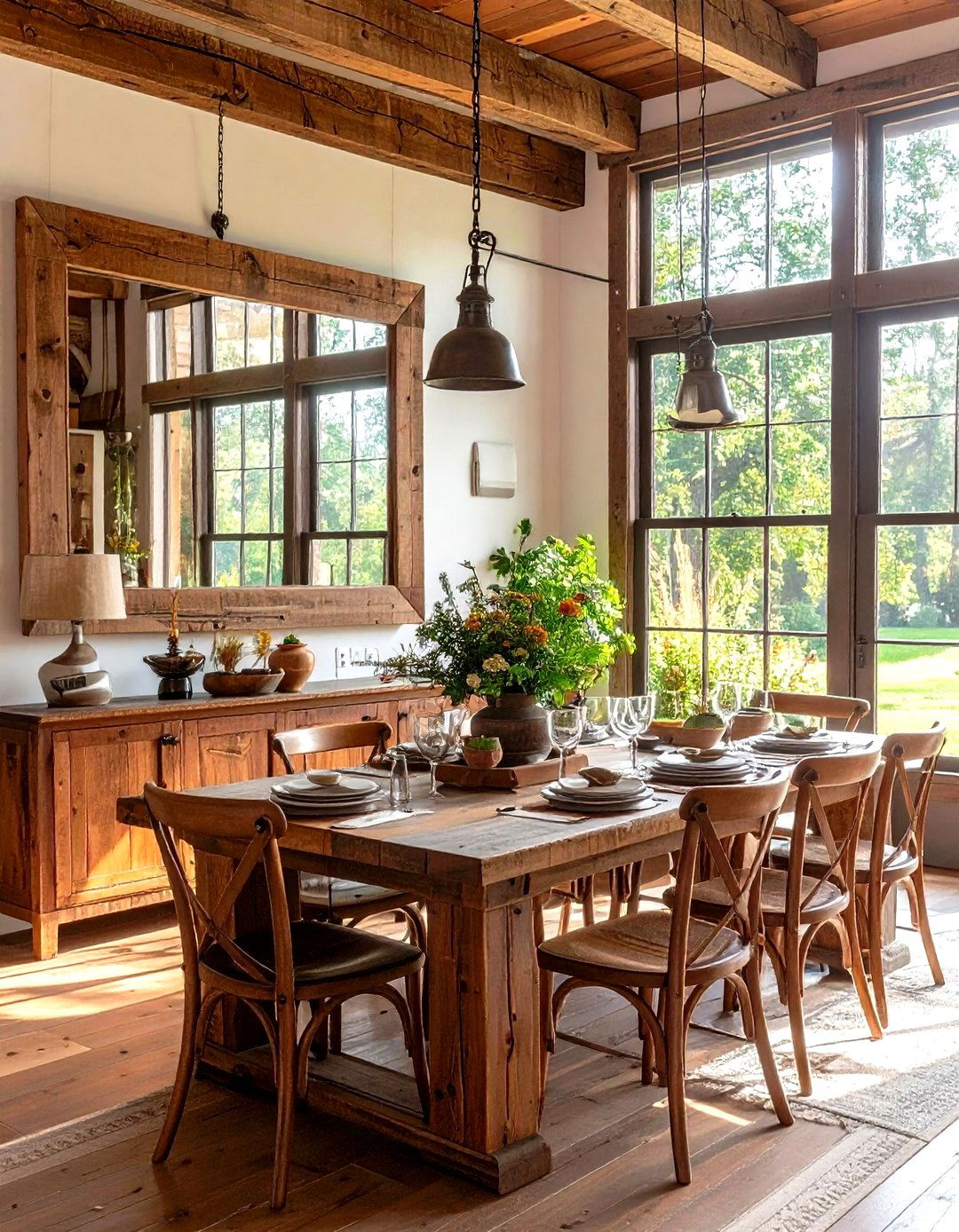 A Large Framed Mirror - 30 rustic dining room ideas