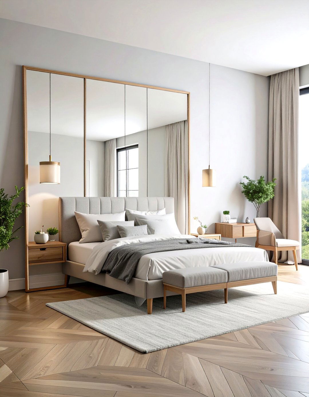 A Large Frameless Leaning Mirror - 30 romantic modern luxury master bedroom designs