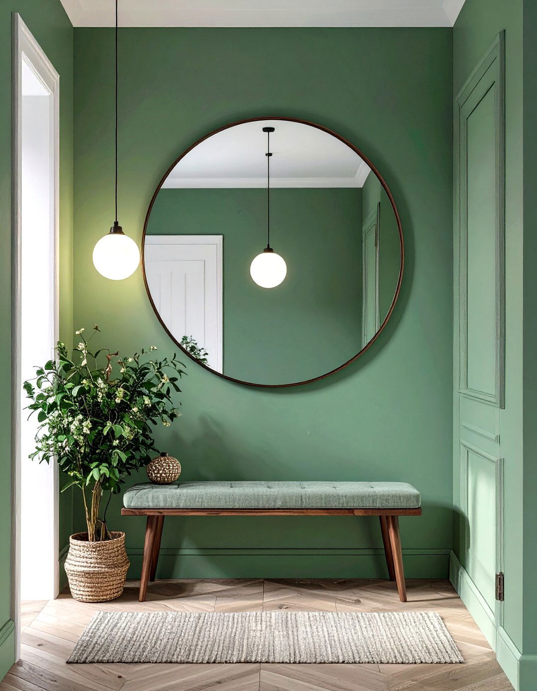 A Large Round Wall Mirror - 30 small entryway design ideas