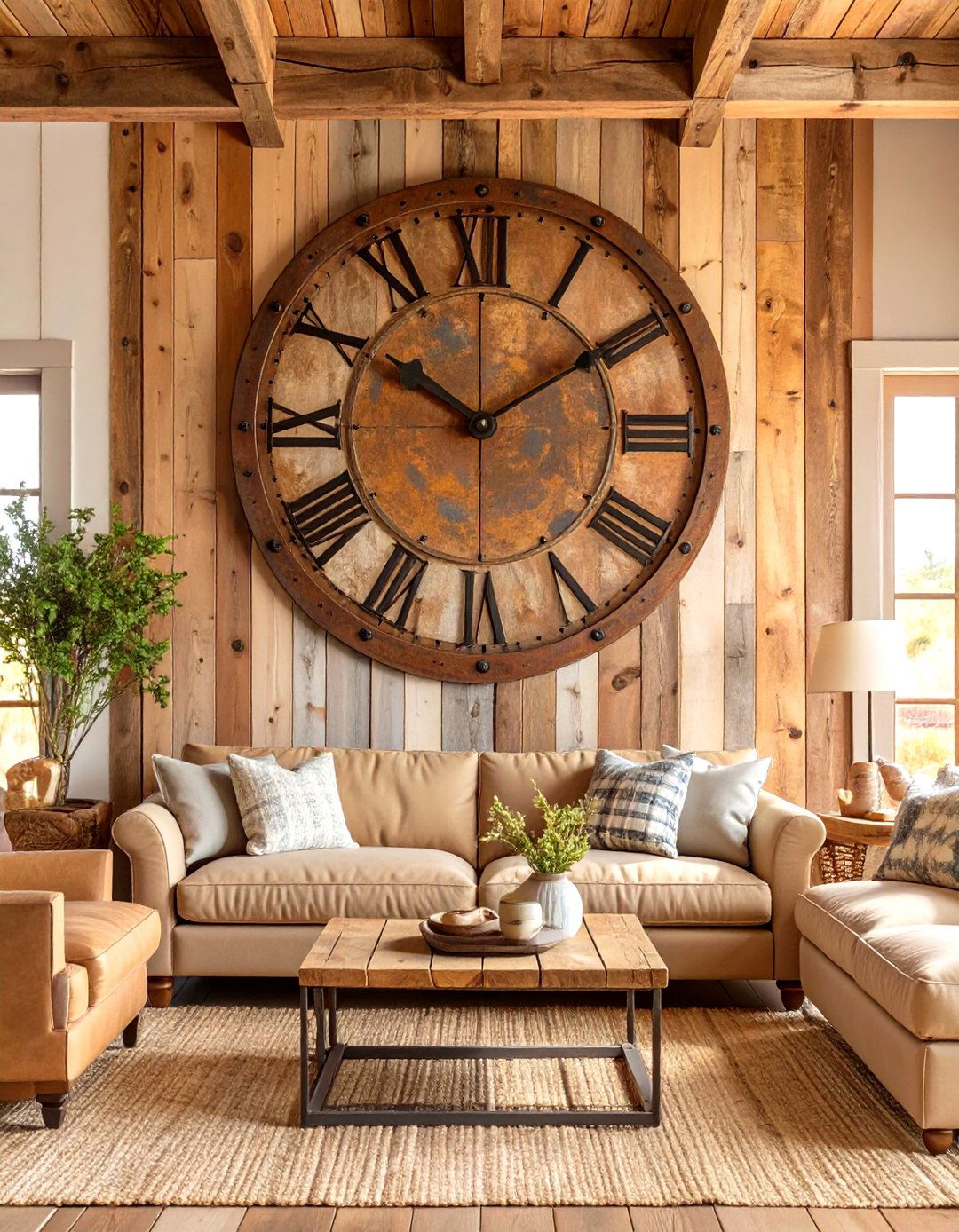 A Large Rustic Wall Clock - 30 western living room ideas