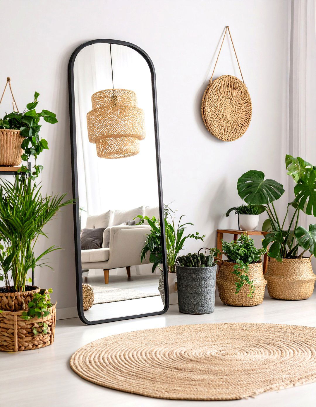 A Large Statement Floor Mirror - 30 pottery barn living room ideas