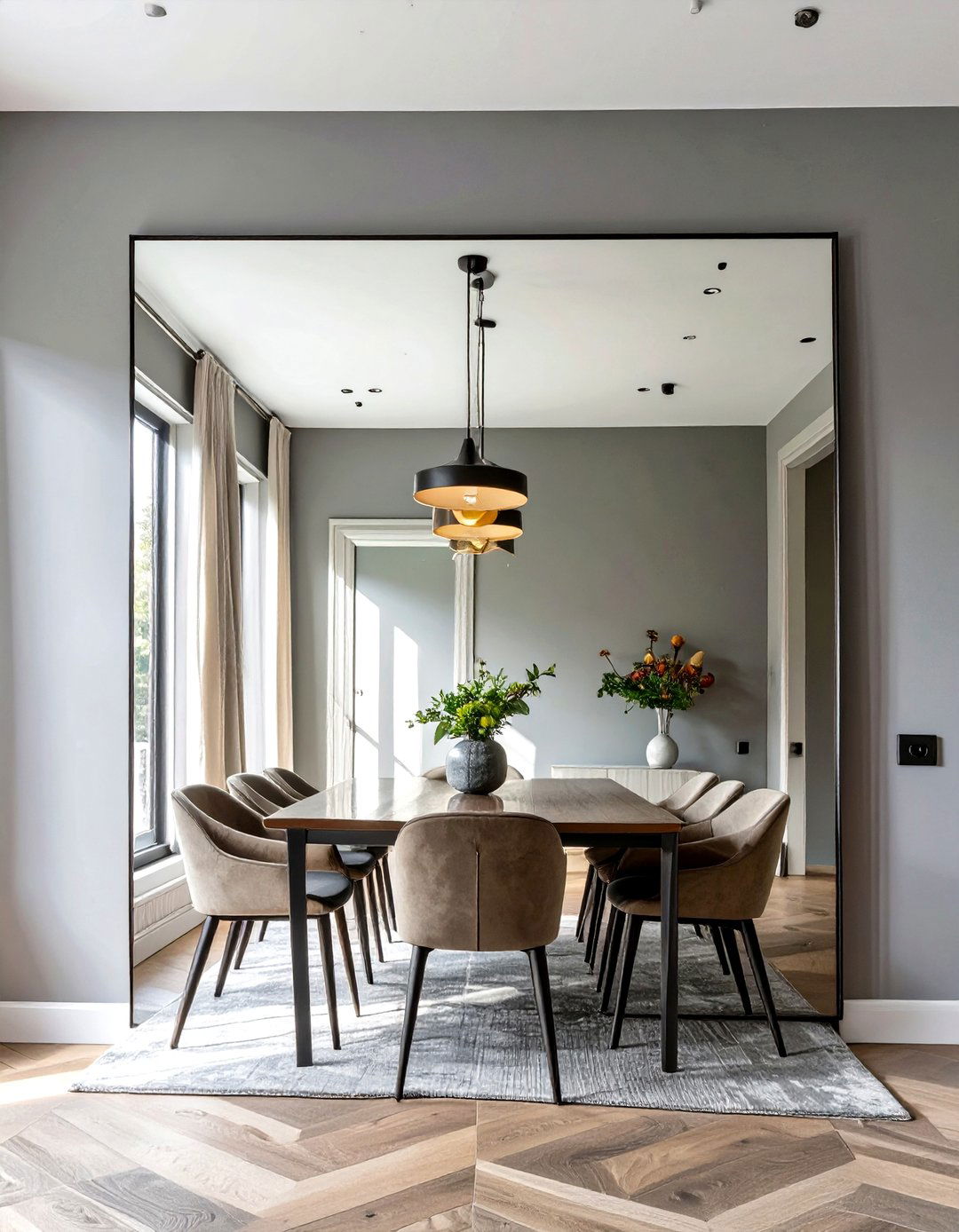 A Large Unframed Mirror - 30 simple dining room ideas