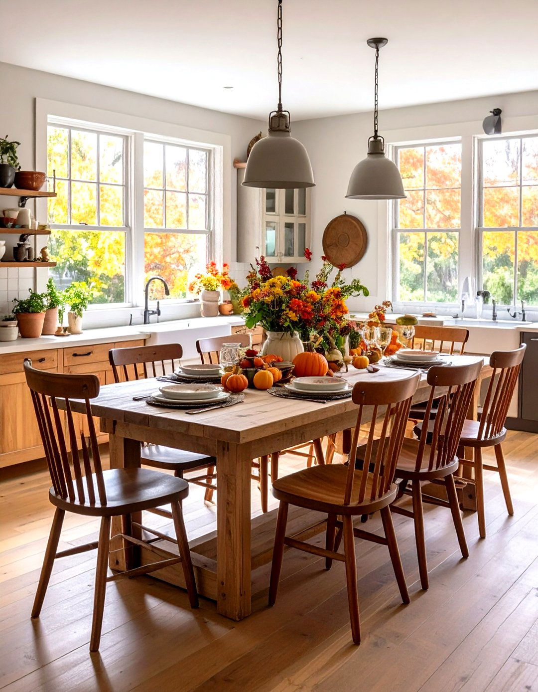 A Large Wooden Farmhouse Table - 30 rustic kitchen ideas