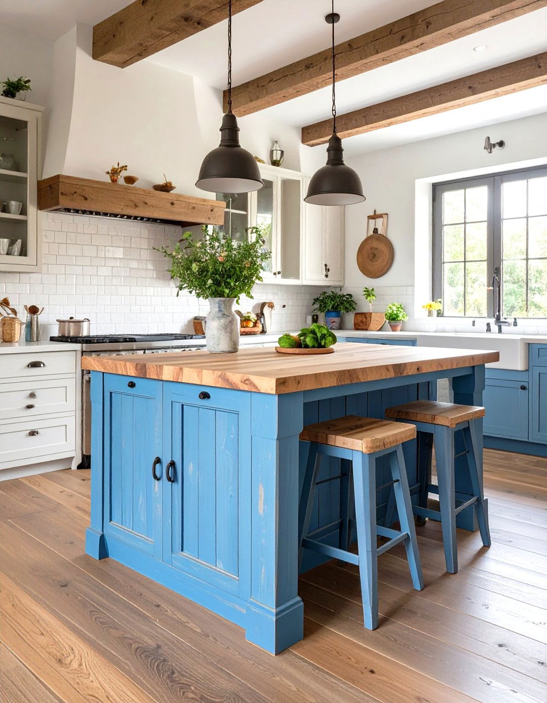 A Large Wooden Kitchen Island in a Tuscan Kitchen - 30 tuscan kitchen design ideas