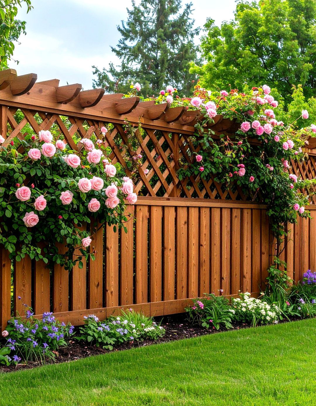A Lattice Top Wood Fence - 30 fence ideas for backyard