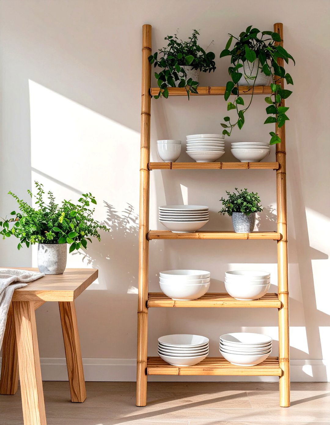 A Leaning Ladder Shelf - 30 dining room storage ideas