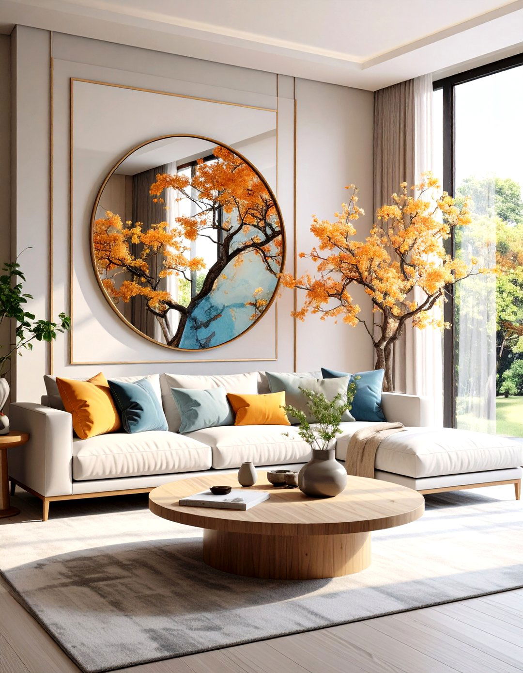 A Leaning Mirror Layered with Art - 30 living room mirror ideas