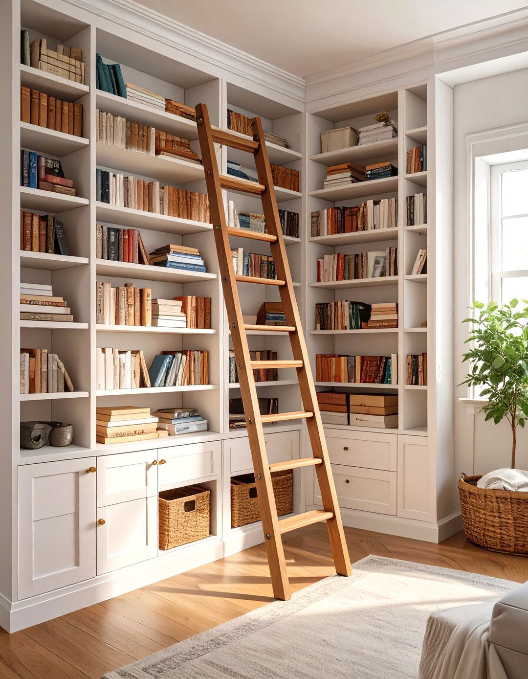 A Library Ladder for High Shelves - 30 walk in closet organization ideas