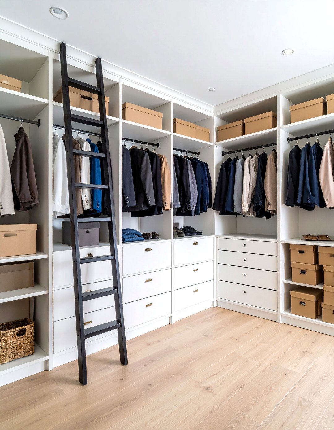A Library Ladder for High Shelves in a Reach In Closet - 30 reach in closet ideas