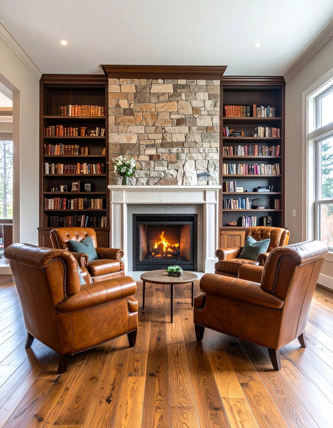 A Library Living Room Fireplace with Built ins - 30 living room fireplace ideas