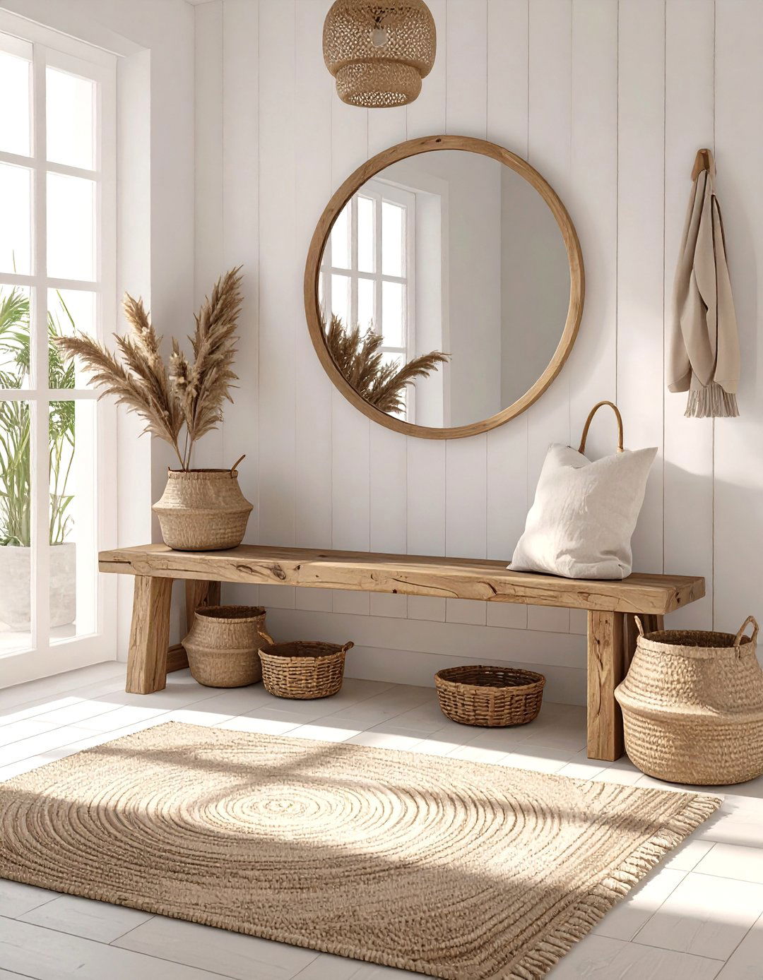 A Light Filled Entryway with a Bench - 30 coastal interior design ideas