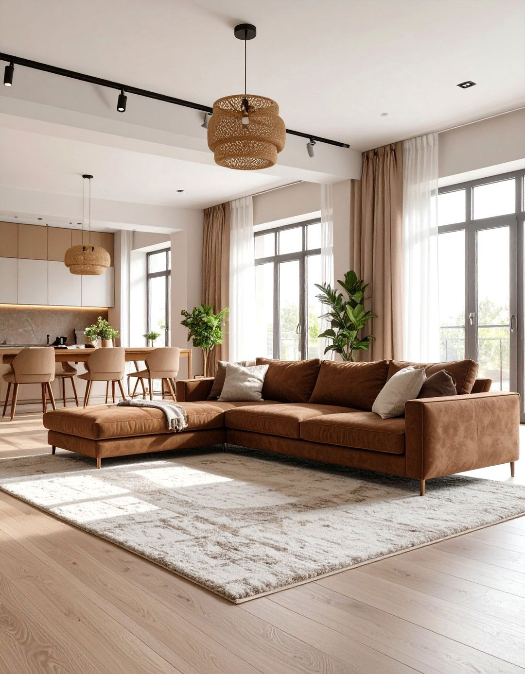 A Light Filled Open Concept Living Room - 30 brown sofa living room ideas