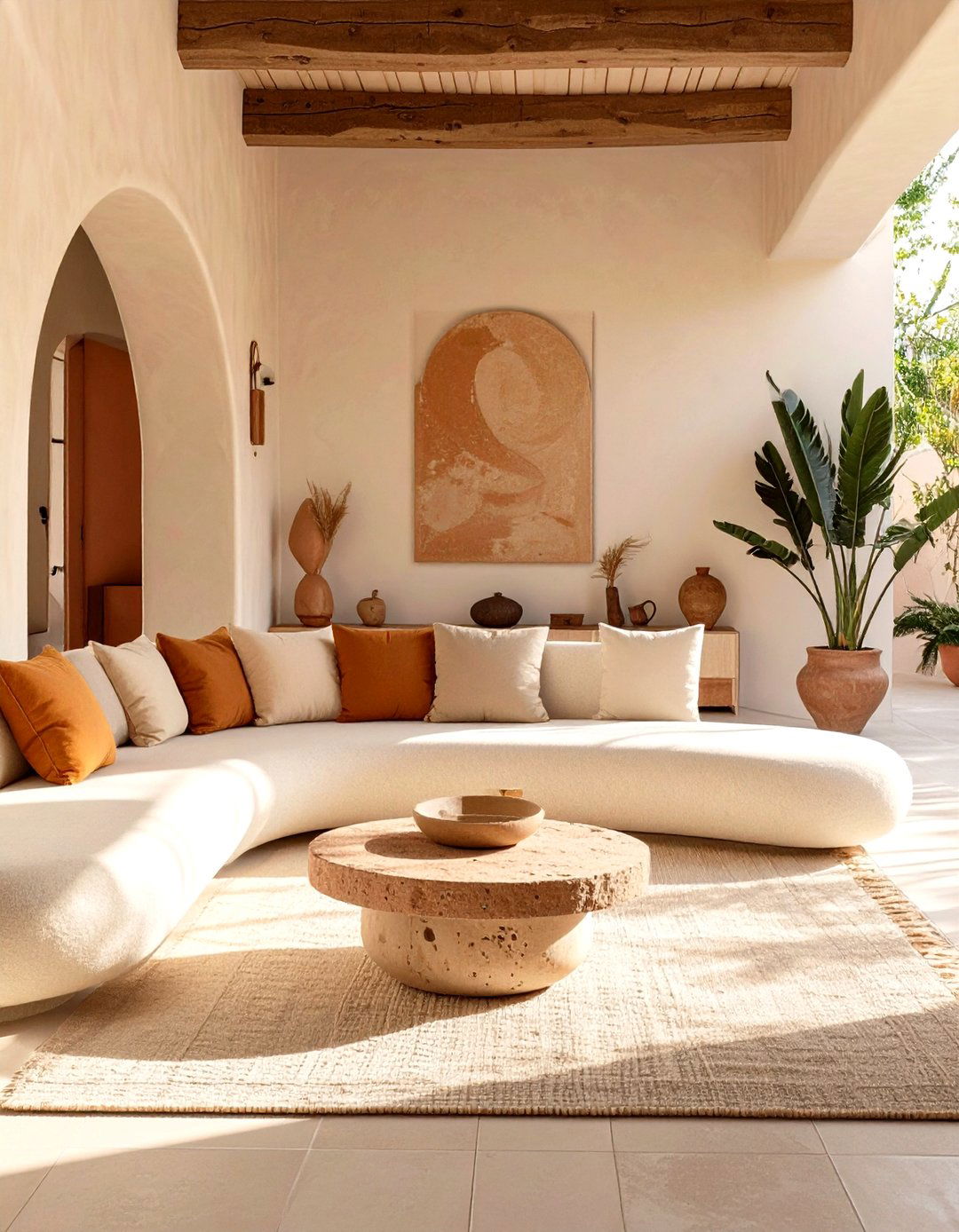 A Living Area with Built In Plaster Seating - 30 modern mexican interior design ideas