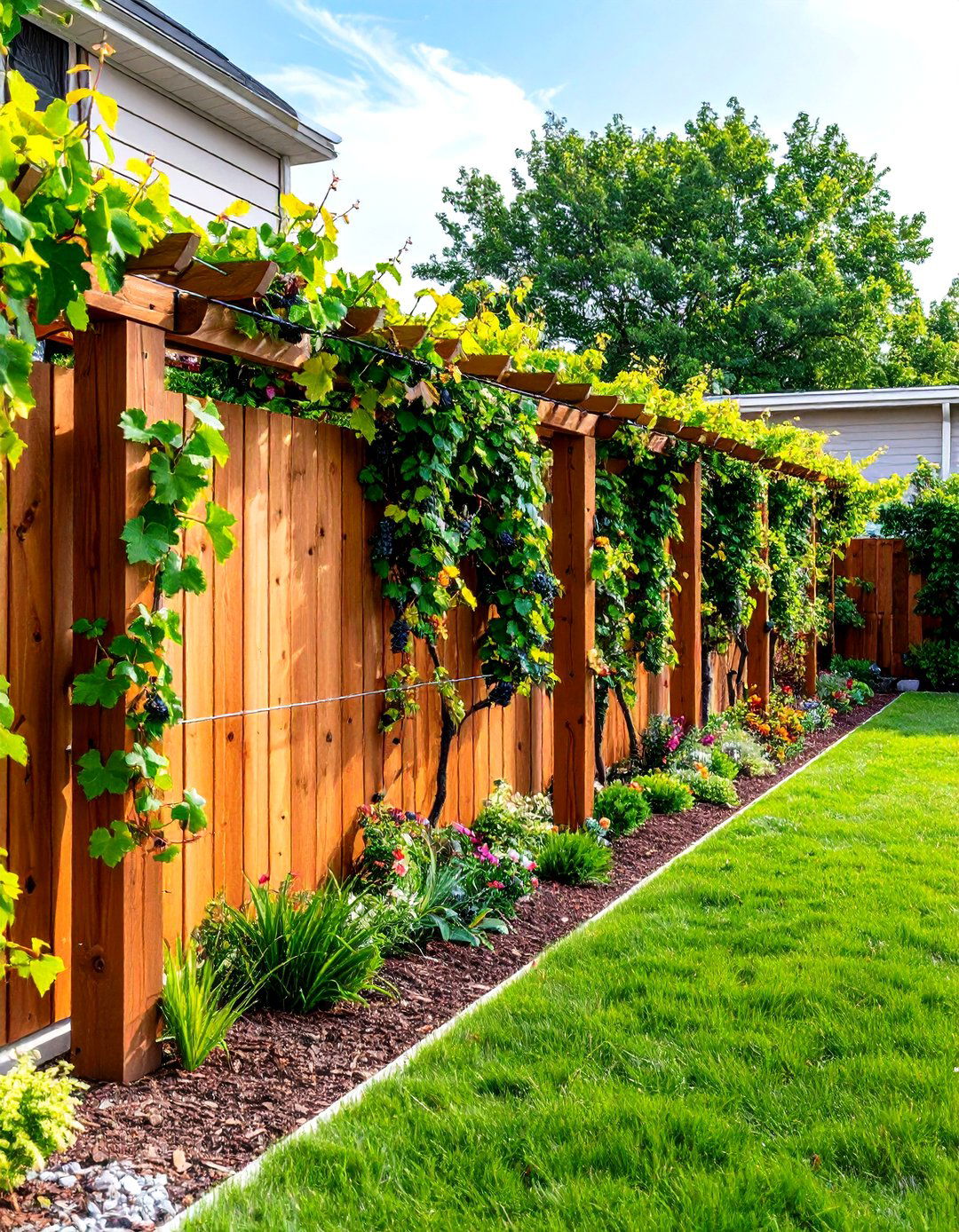 A Living Fence Grape Vine Trellis - 30 easy backyard grape vine trellis designs