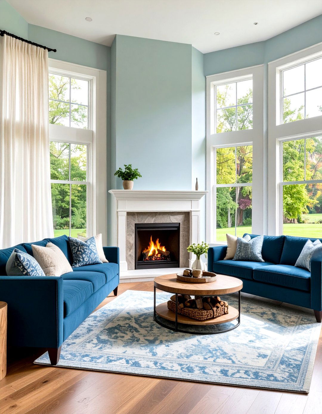 A Living Room Corner Fireplace with Natural Light - 30 living room corner fireplace ideas