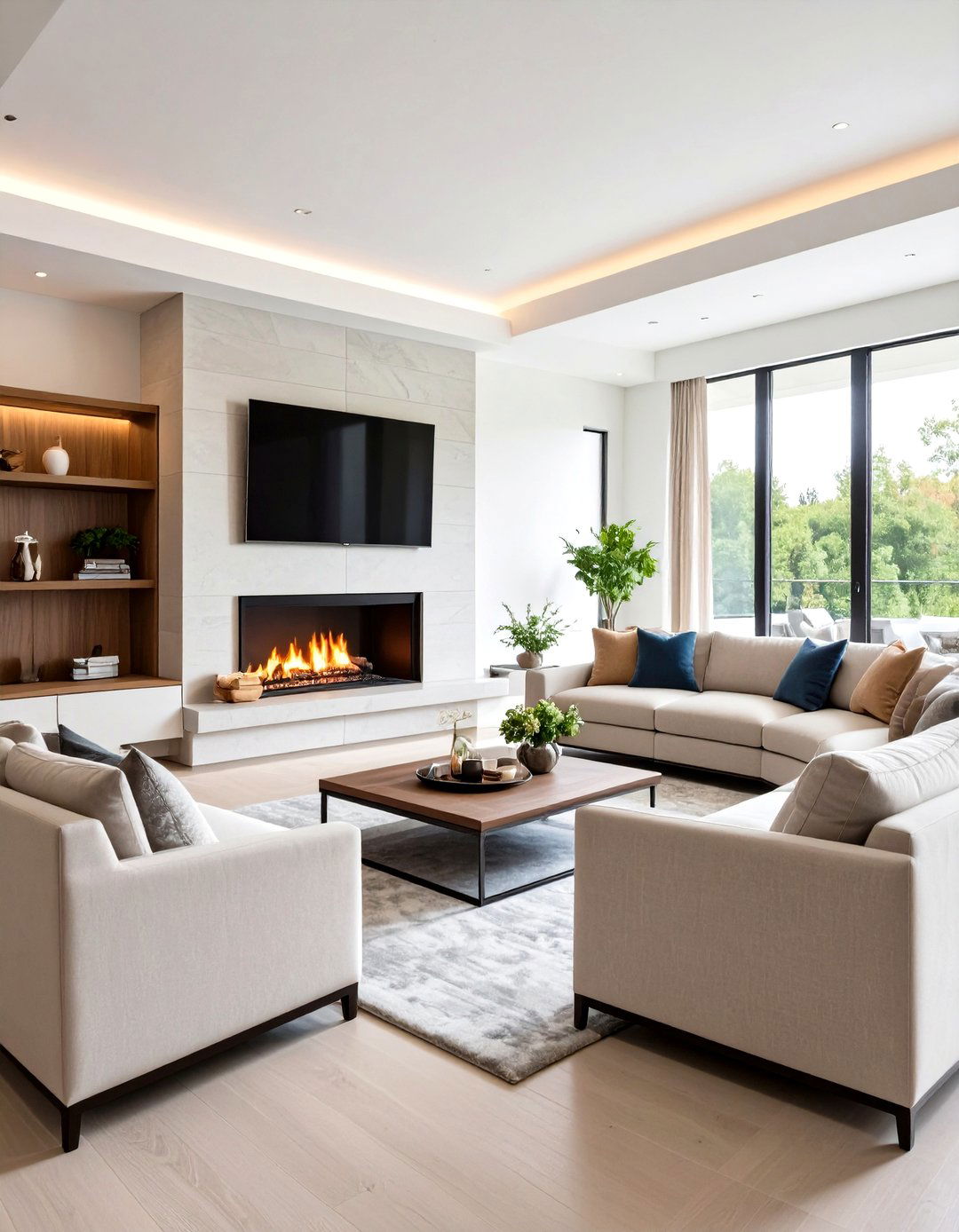 A Living Room Corner Fireplace with TV Above - 30 living room corner fireplace ideas