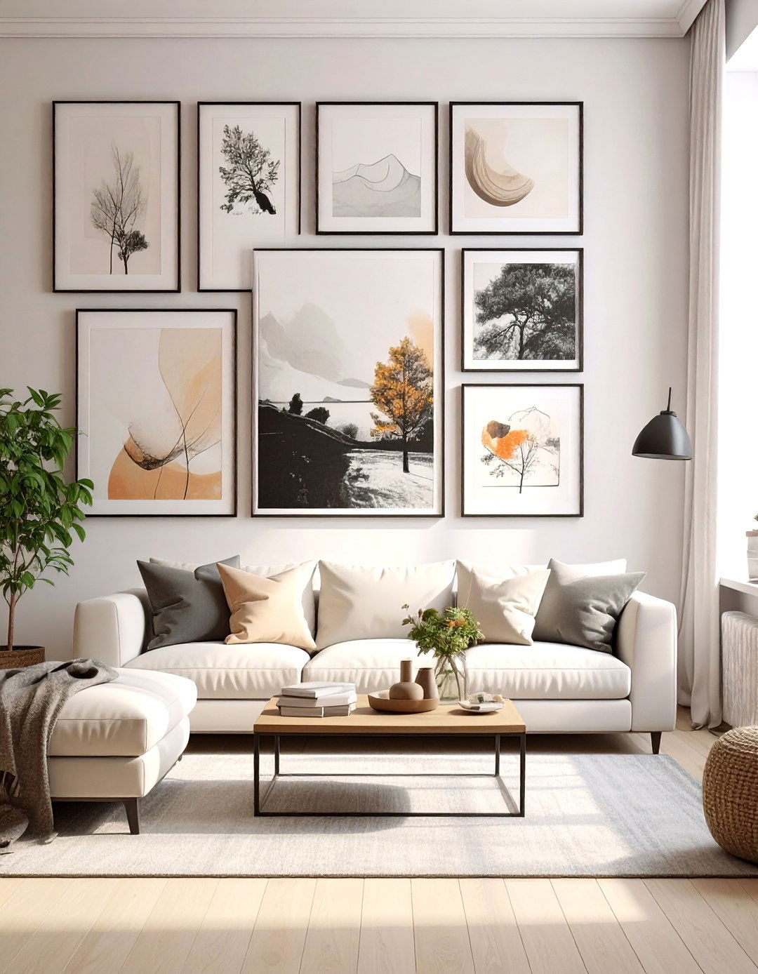 A Living Room Featuring a Statement Gallery Wall - 30 nordic interior design ideas