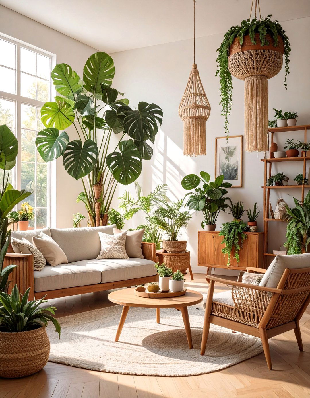 A Living Room with Architectural Plants - 30 ai mid-century living room ideas