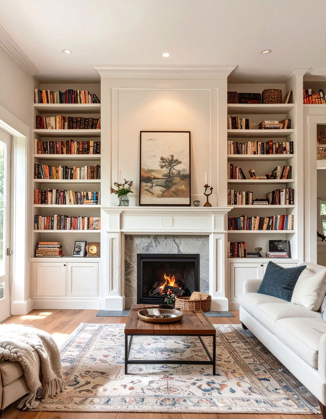A Living Room with Built In Bookshelves - 30 cottage living room ideas