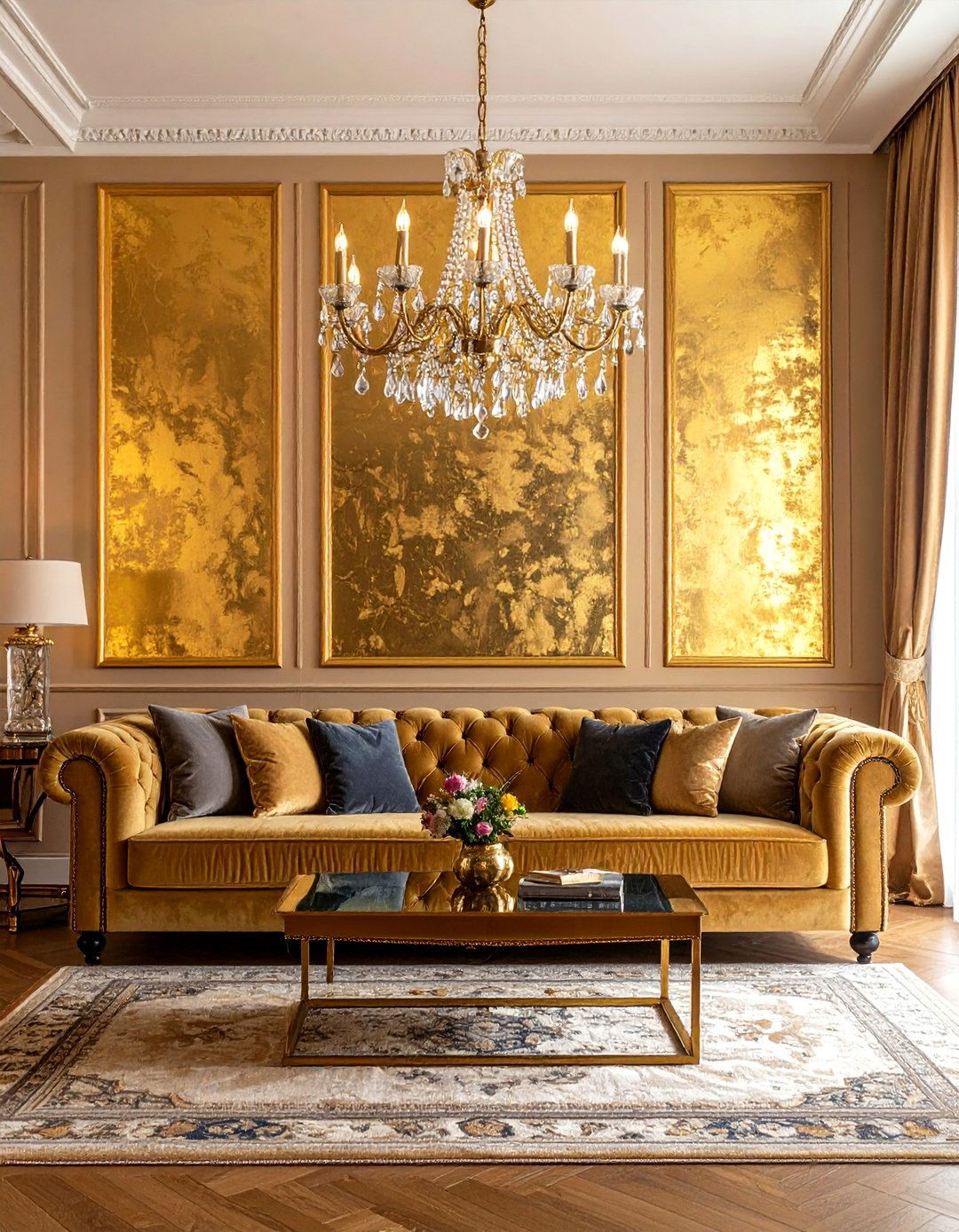 A Living Room with Gold Leaf Accents - 30 accent wall ideas living room