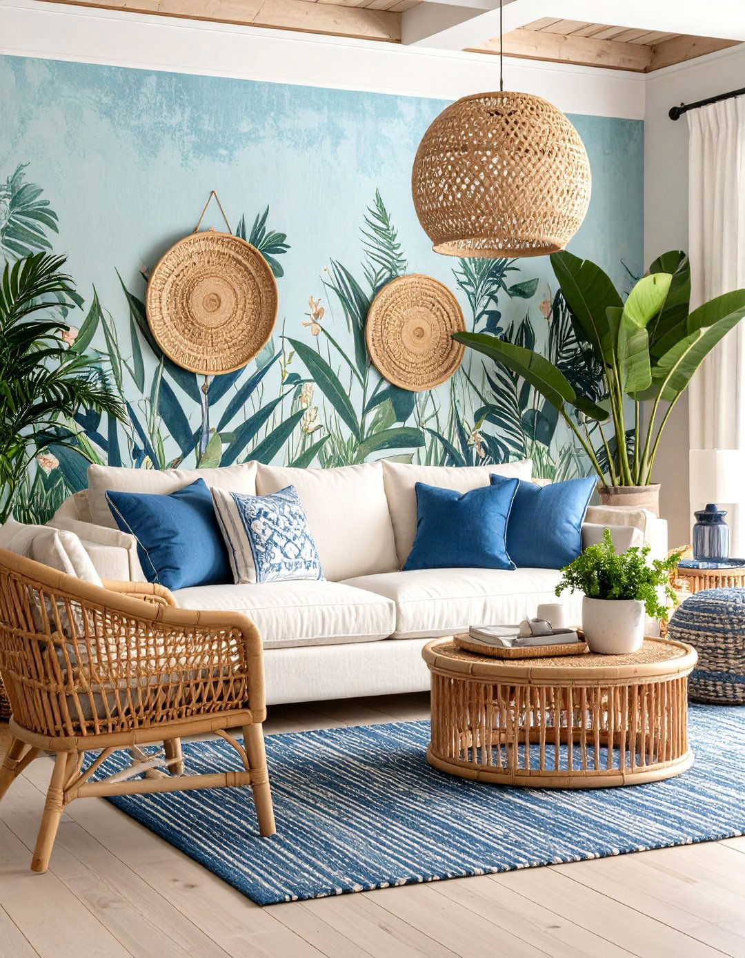 A Living Room with Grasscloth Wallpaper - 30 accent wall ideas living room