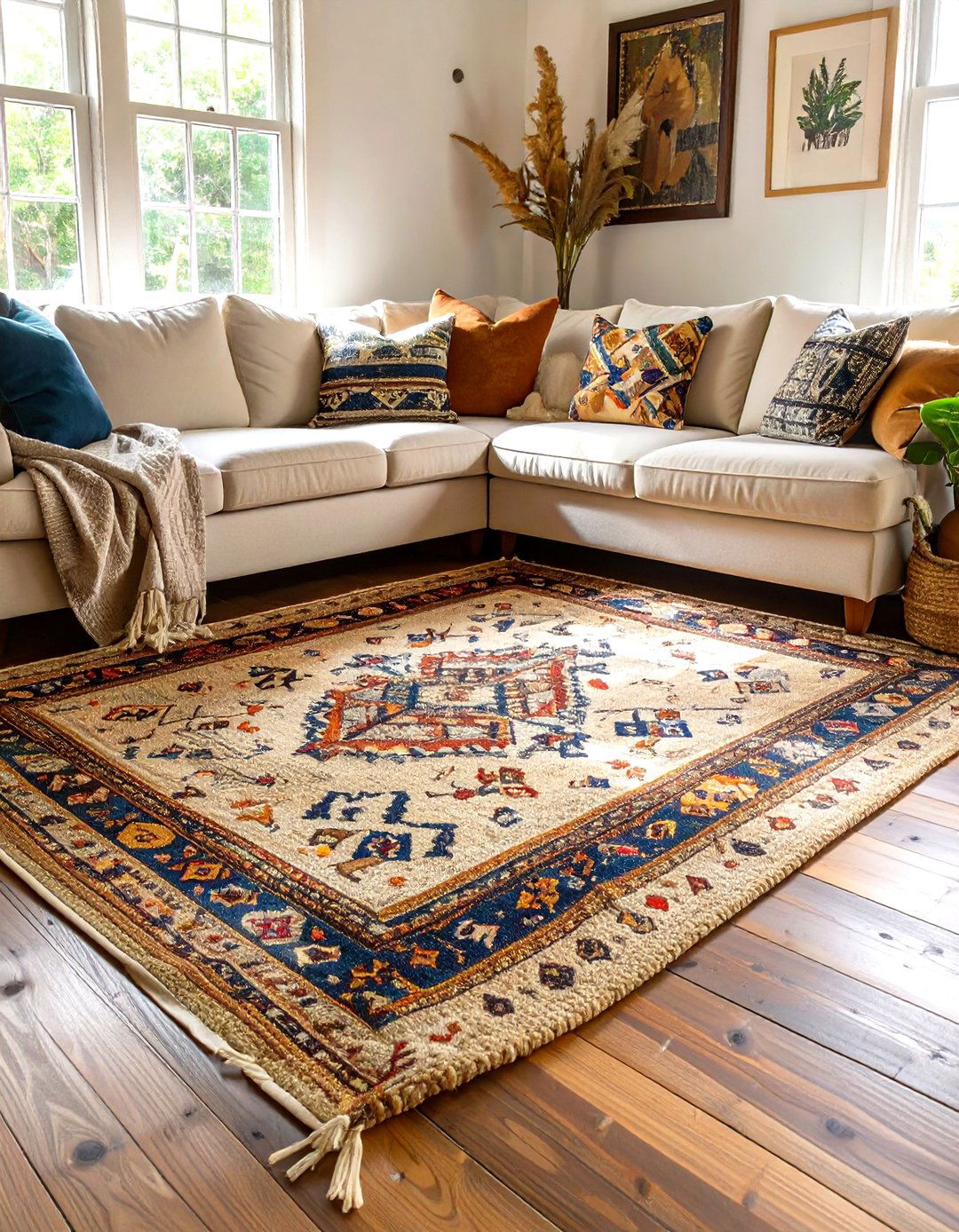 A Living Room with Layered Rugs - 30 cottage living room ideas