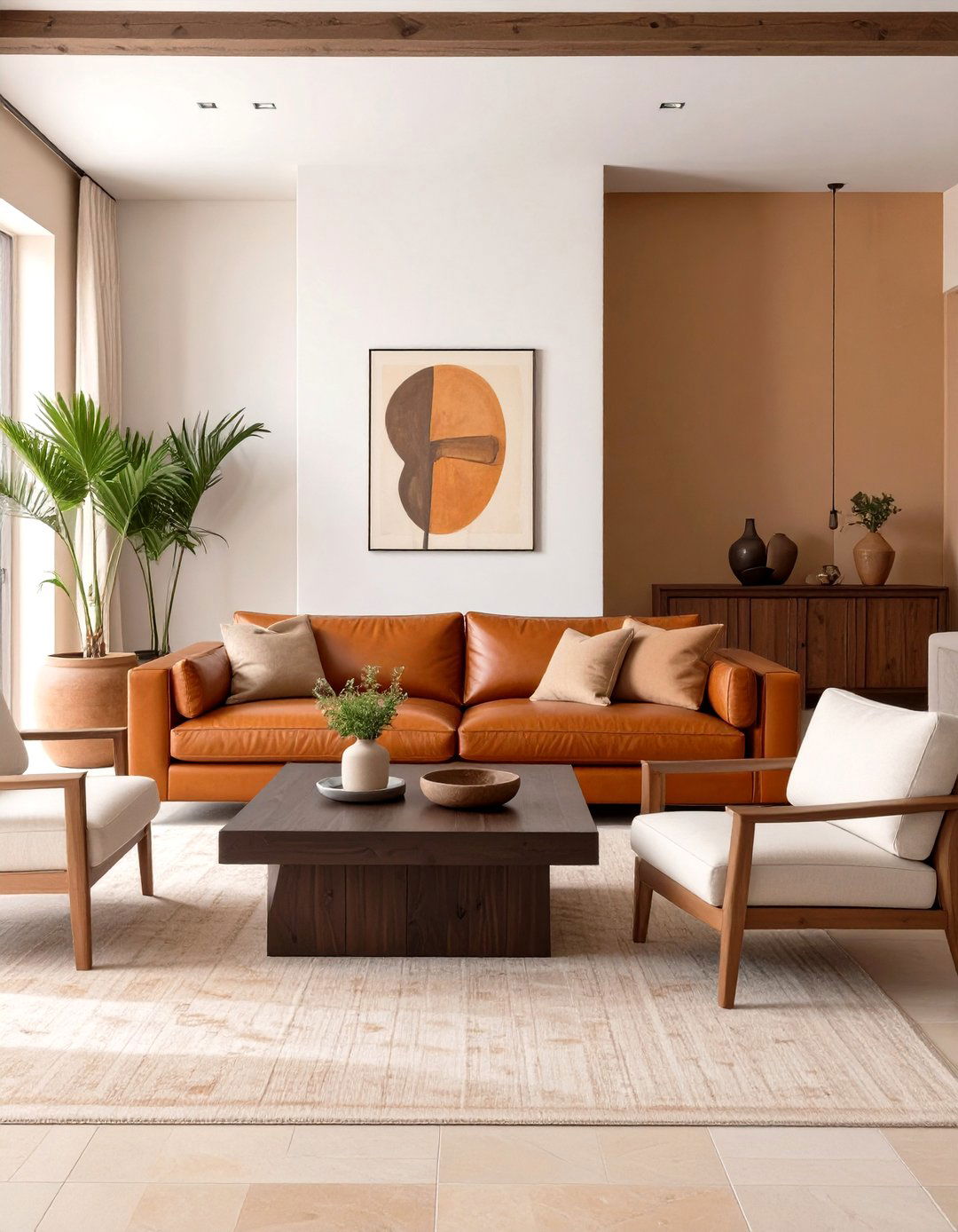 A Living Room with Leather Furnishings - 30 modern spanish style interior design ideas