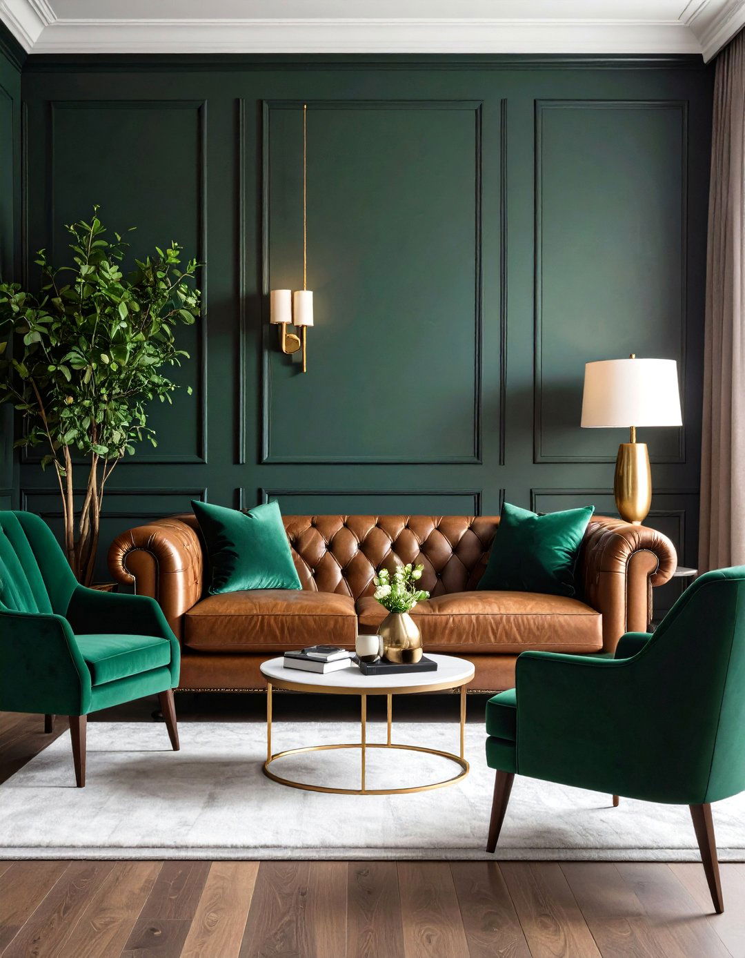A Living Room with Leather and Velvet - 30 leather couch living room ideas