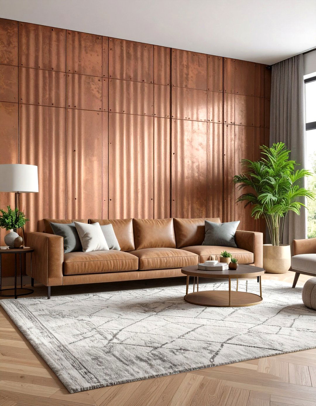 A Living Room with Metal Panel Accents - 30 accent wall ideas living room