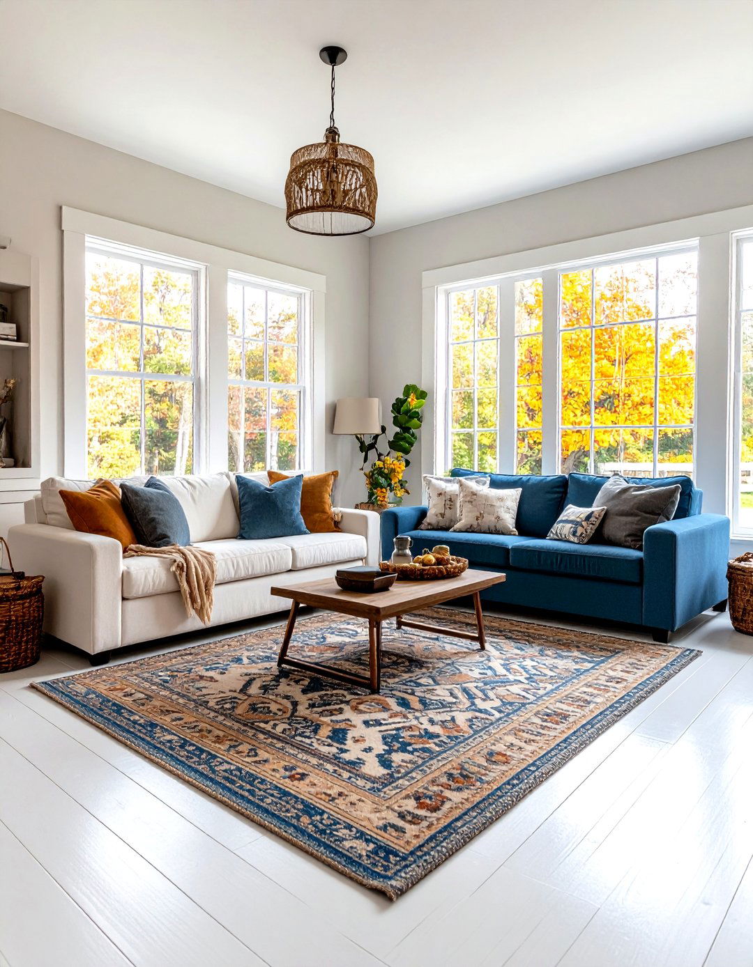 A Living Room with Painted Wood Floors - 30 farmhouse country living room ideas