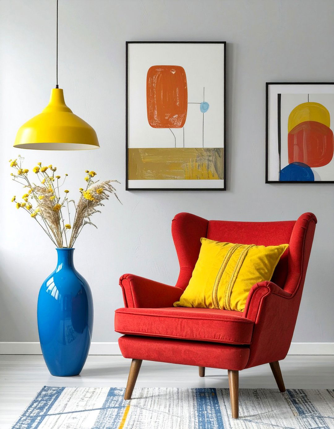 A Living Room with Pops of Primary Colors - 30 ai mid-century living room ideas