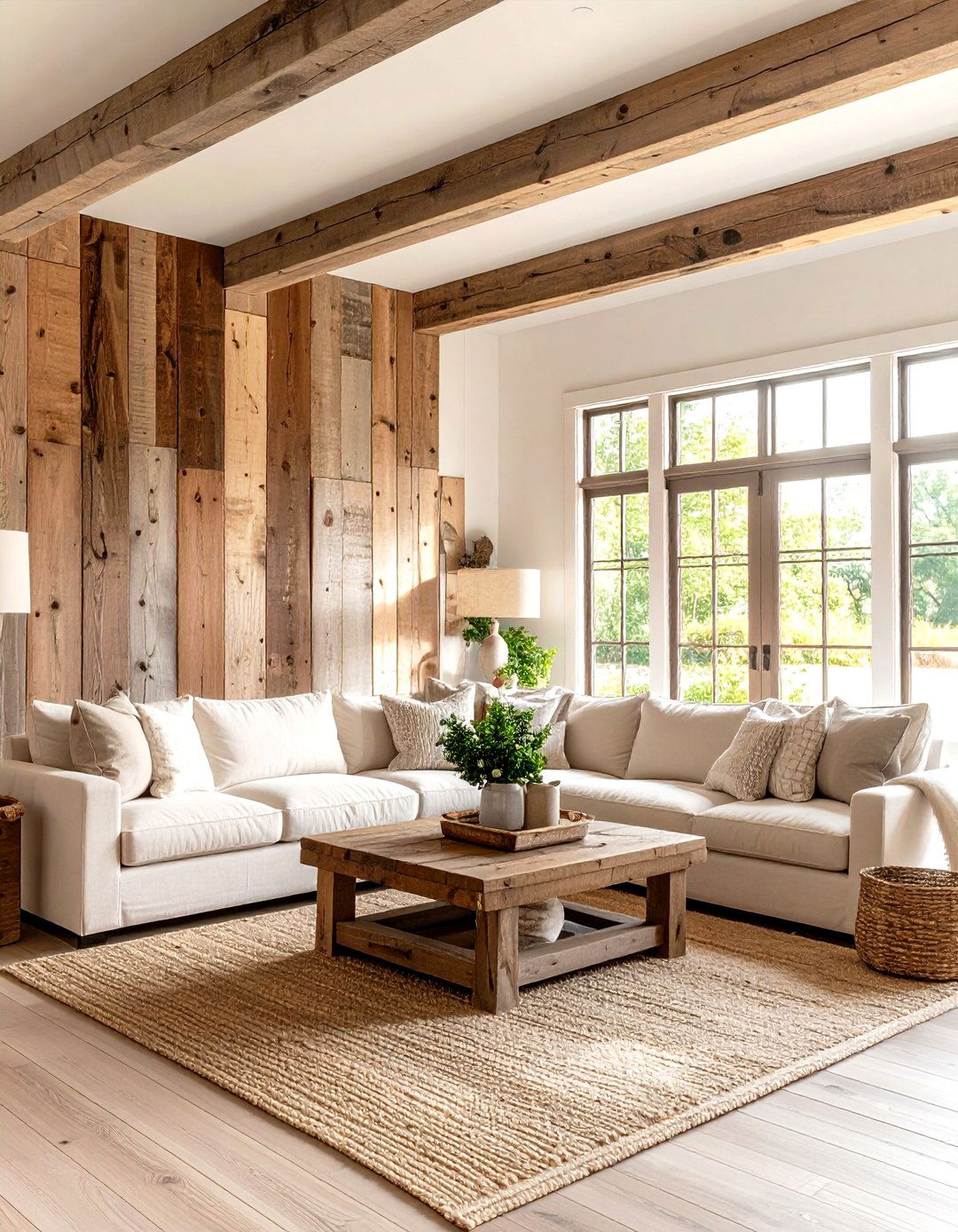 A Living Room with Reclaimed Wood Accent Wall - 30 farmhouse country living room ideas