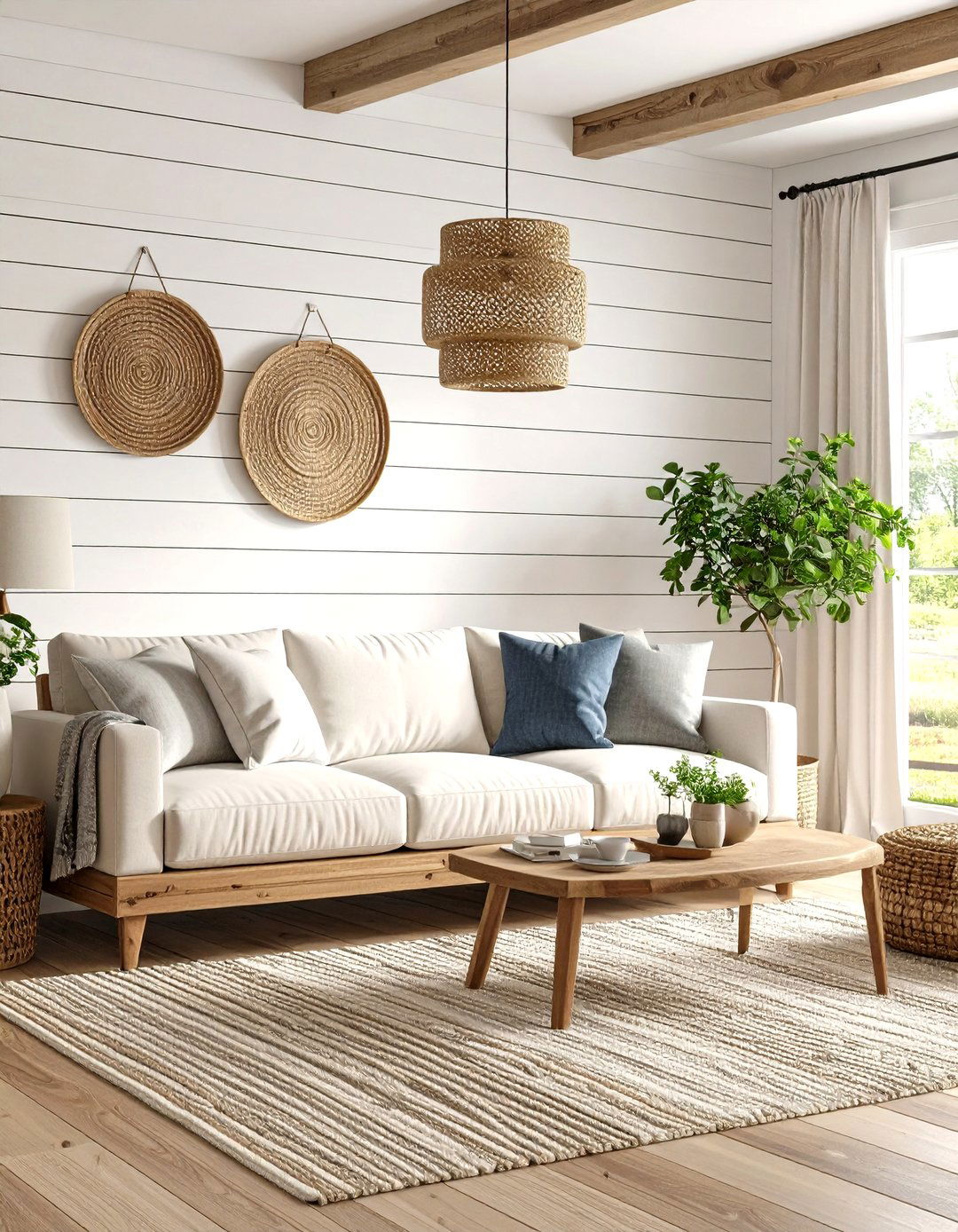 A Living Room with Shiplap Paneling - 30 accent wall ideas living room