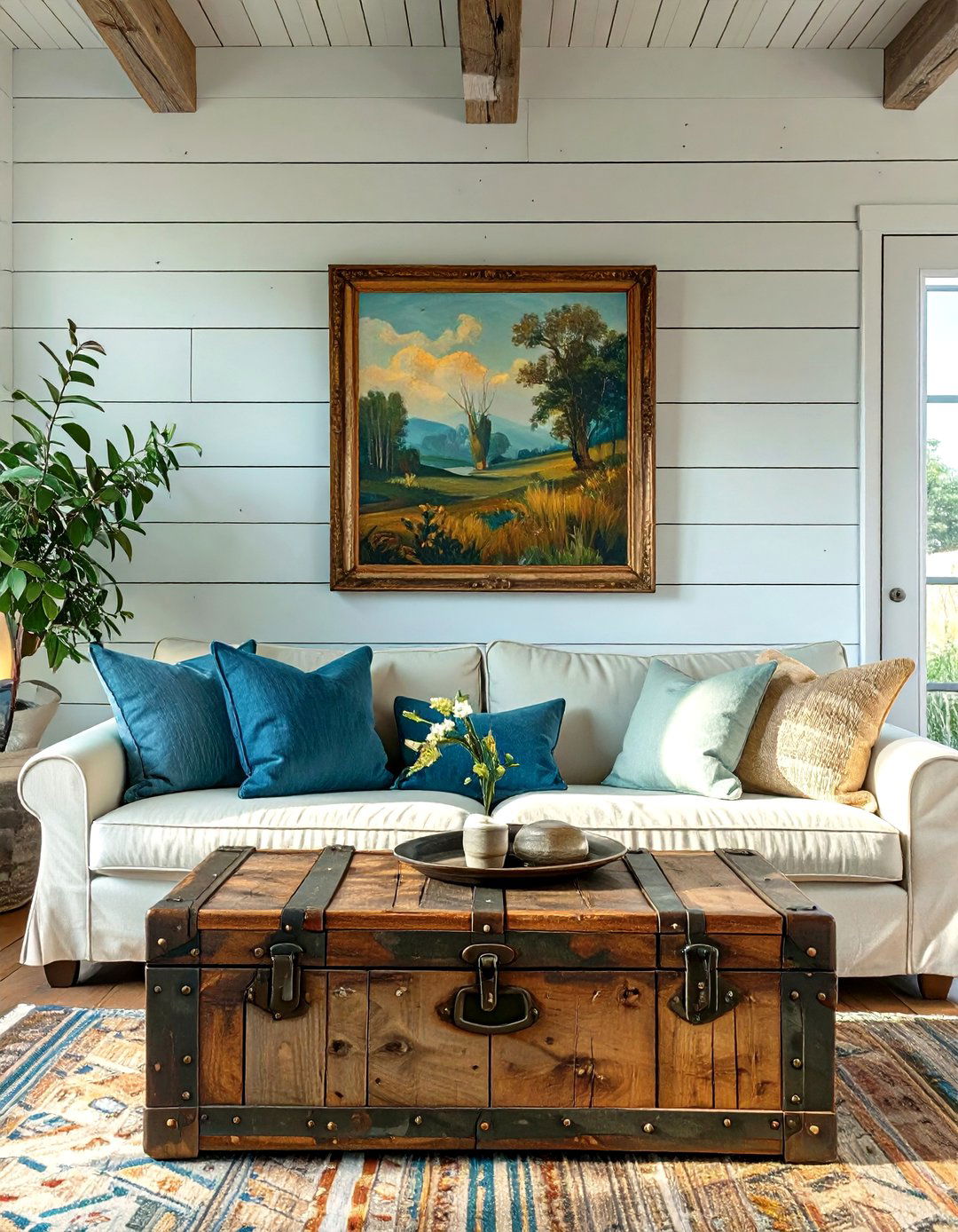 A Living Room with Vintage Finds - 30 modern farmhouse living room ideas
