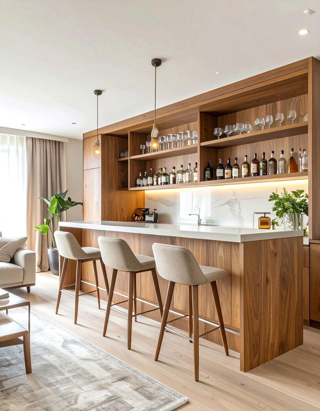 A Living Room with a Built in Bar - 30 ai mid-century living room ideas
