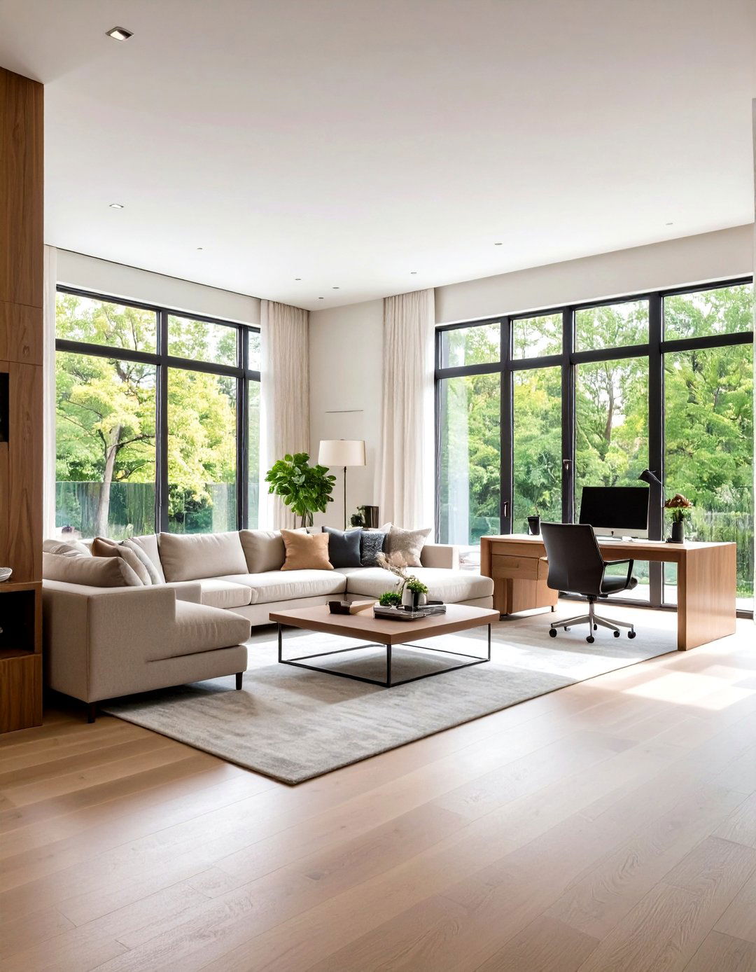 A Living Room with a Home Office Nook - 30 l shaped living room ideas