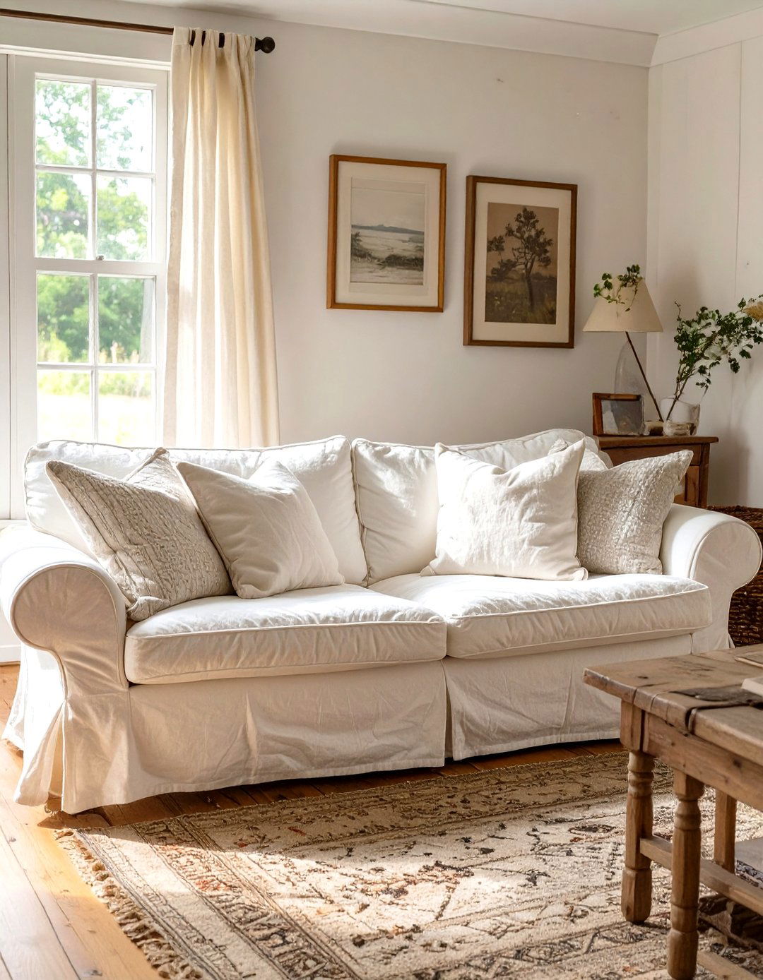 A Living Room with a Slipcovered Sofa - 30 cottage living room ideas