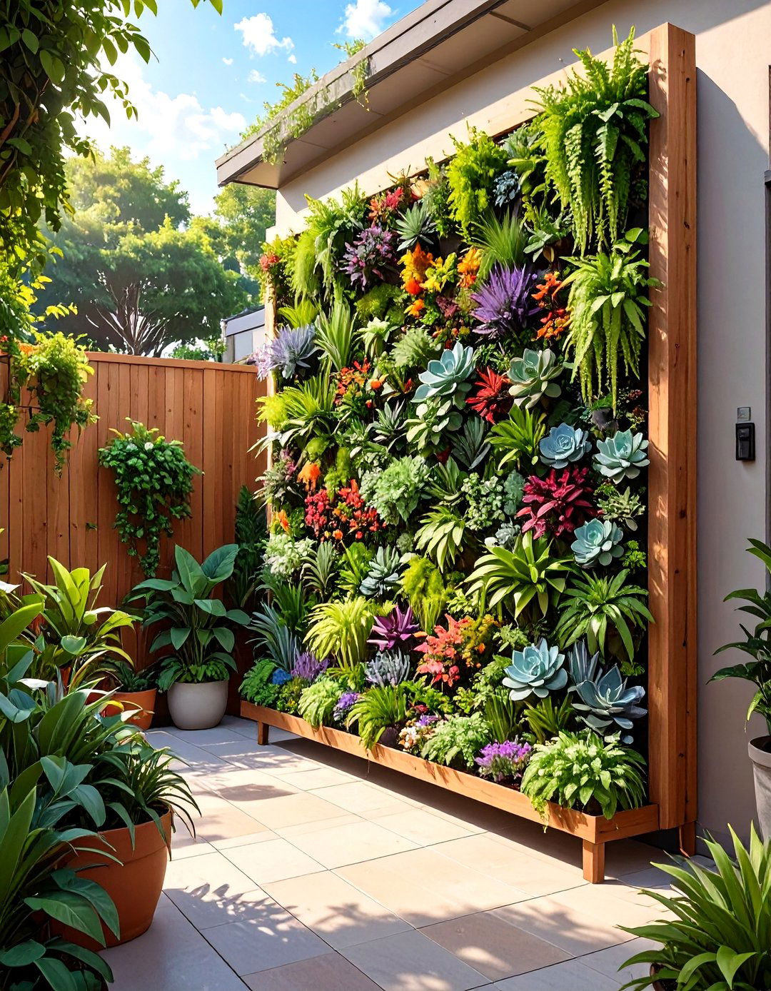 A Living Wall Vertical Garden - 30 useful backyard privacy ideas ththomideas