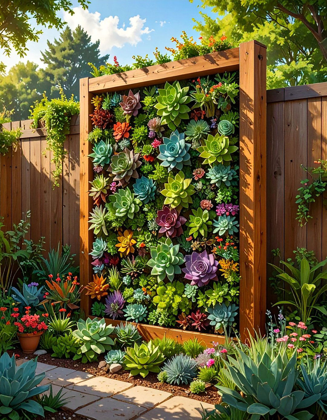 A Living Wall with Succulents - 30 budget small backyard ideas