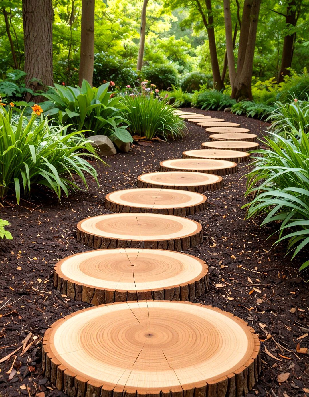A Log Slice Garden Path - 30 cheap landscaping ideas