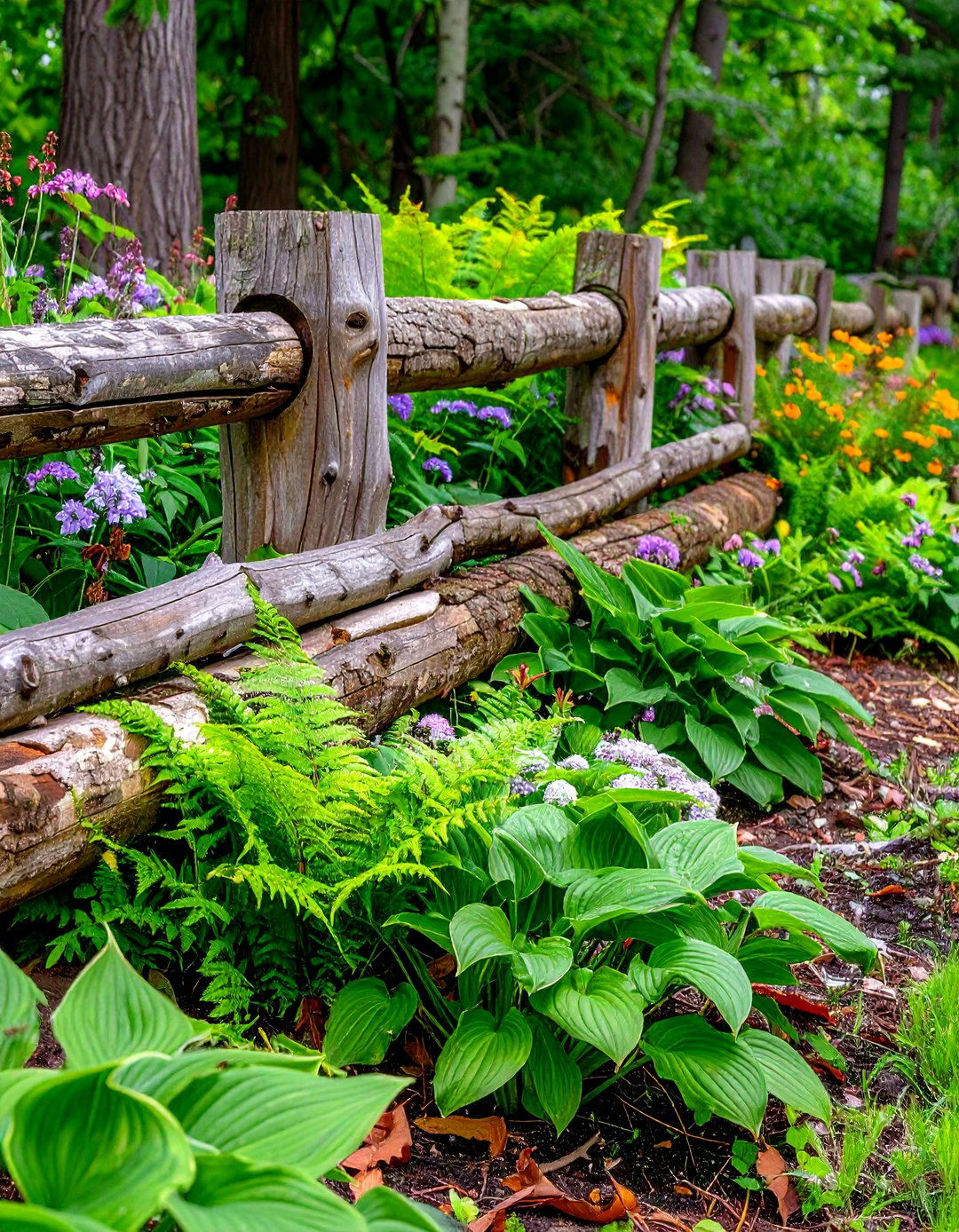 A Log and Branch Rustic Garden Border - 30 garden border ideas