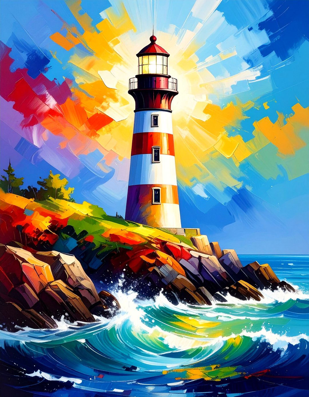 A Lone Lighthouse on a Rocky Shore - 30 landscape painting ideas