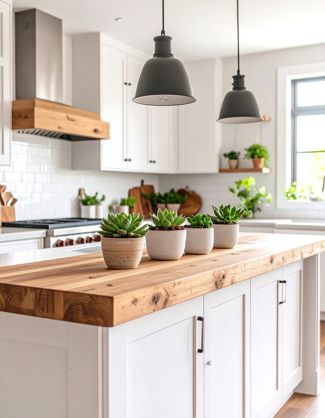 A Long Wooden Riser - 30 kitchen island centerpiece ideas