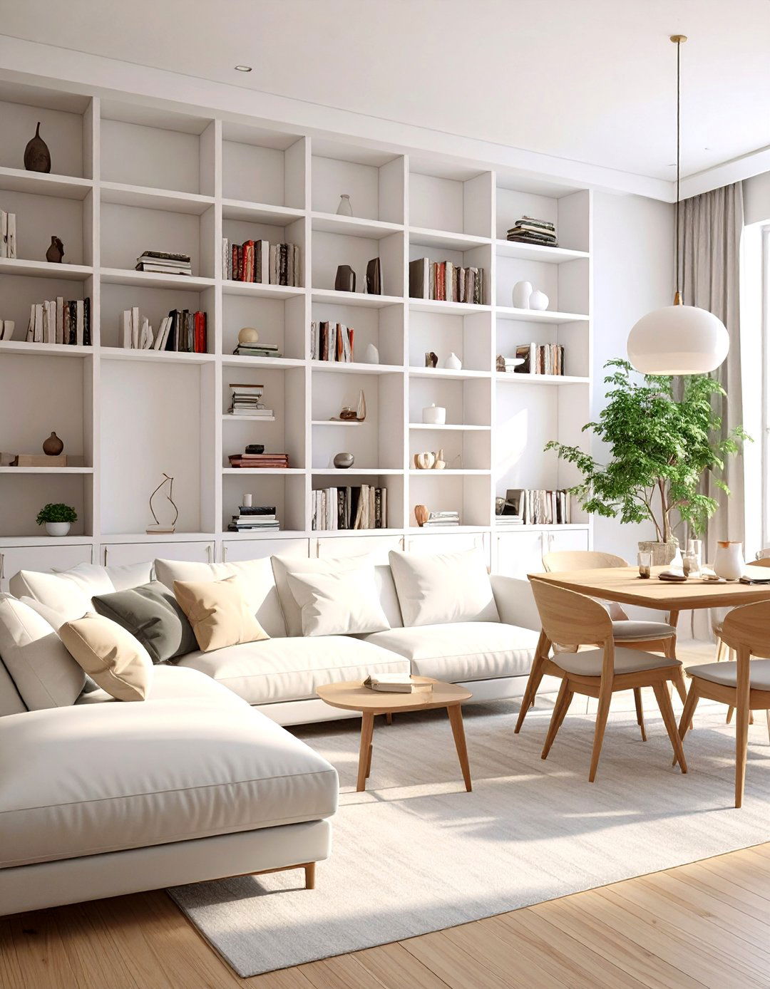 A Low Bookshelf as a Room Divider - 30 small living room dining room combo layout ideas